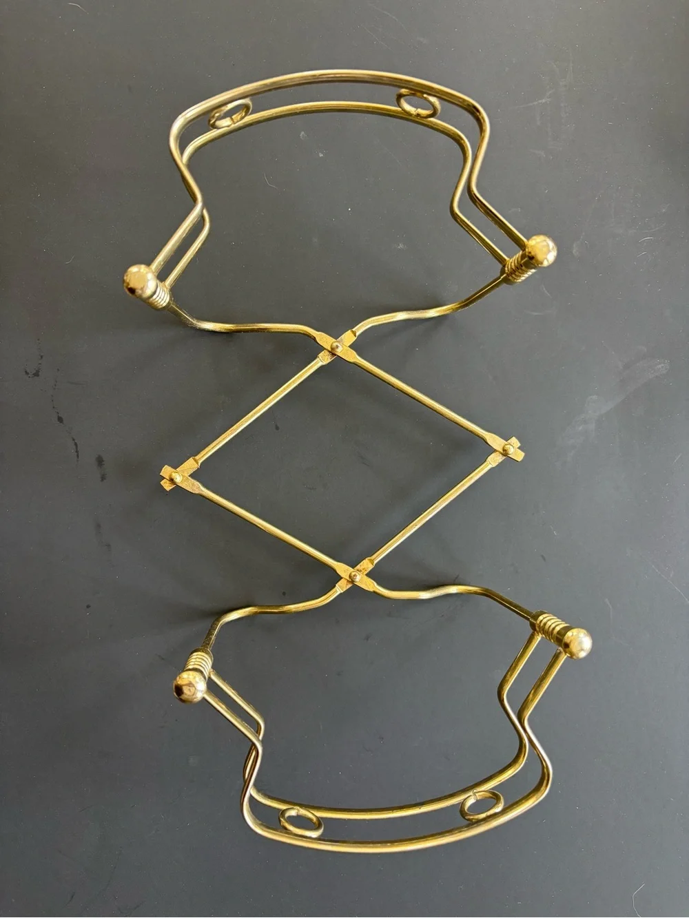 Vintage Expandable Brass Casserole Cradle Carrier- Mid Century Kitchenware